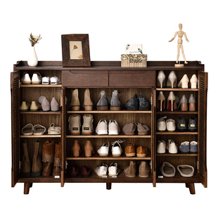 实木鞋柜收纳家用门口大容量简约现代玄关柜美式门外鞋柜免安装