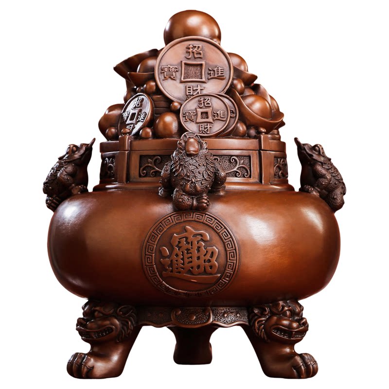 紫铜聚宝盆摆件大号开盖存钱罐