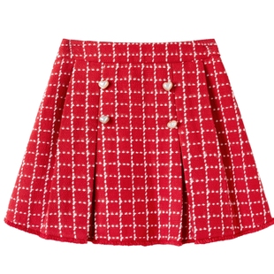 【商场同款】巴拉巴拉童装儿童短裙女童春秋格纹百褶裙半身裙洋气