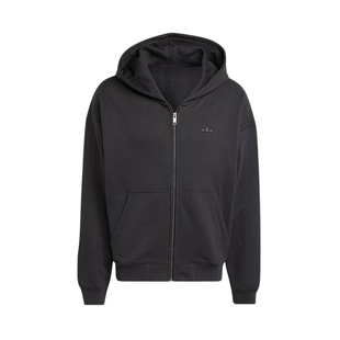 adidas阿迪达斯三叶草抓绒运动夹克秋男黑色连帽外套JC9579