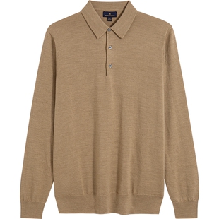 Brooks Brothers/布克兄弟男士春季款美利奴羊毛纯色长袖polo衫