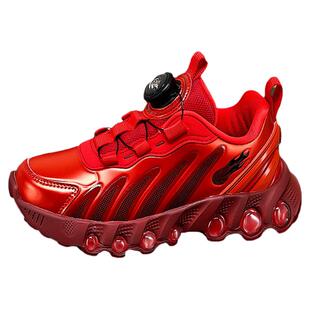 官网C&K女童鞋2026新款春季儿童皮面运动跑鞋休闲防滑本命年红色