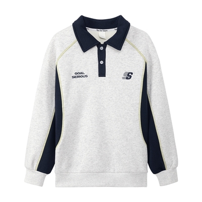 童装男童学院POLO领加绒卫衣秋冬