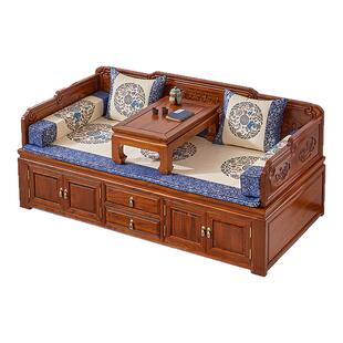 小户型实木罗汉床客厅新中式箱体沙发老榆木罗汉床榻原木复古家具