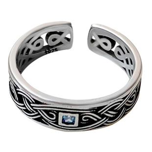 镂空做旧复古戒指男款潮牌泰银开口可调节嘻哈高级感小众设计食指