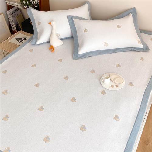 ins少女心冰丝席三件套可水洗清新简约凉席韩式卡通风空调软席子