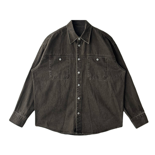 马克斯星球 水洗牛仔衬衫外套男秋季新款美式复古宽松休闲百搭