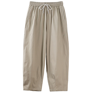 大码休闲裤胖mm微胖女生小个子裤子200斤春秋系带宽松直筒九分裤