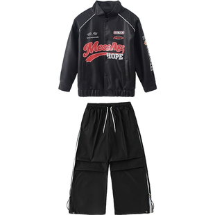 儿童街舞潮服男女童帅气机车服皮夹克嘻哈hiphop架子鼓走秀演出服