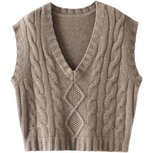 启超奢美有度~加厚100%纯山羊绒衫V领针织马甲背心女毛衣宽松坎肩