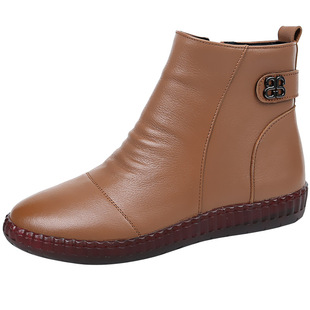 真皮冬季女鞋2026新款休闲皮鞋软皮平底妈妈加绒短靴大码马丁靴41