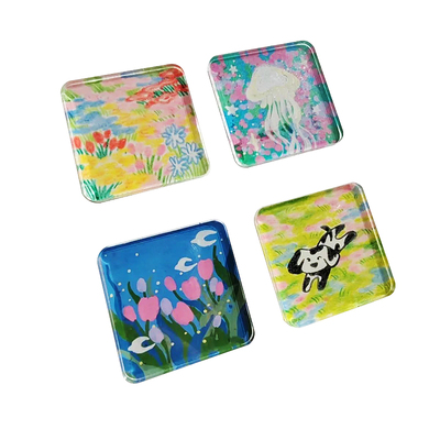 手工磁吸亚克力自制冰箱贴diy材料包透明方砖ins正方形带磁片圆形