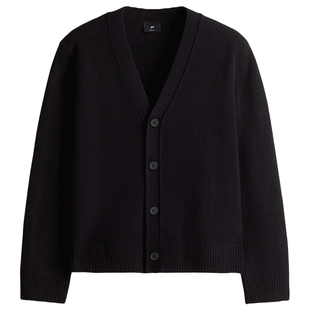 HM男装女装针织衫春季含羊毛情侣装拉绒毛衣V领开衫1301219