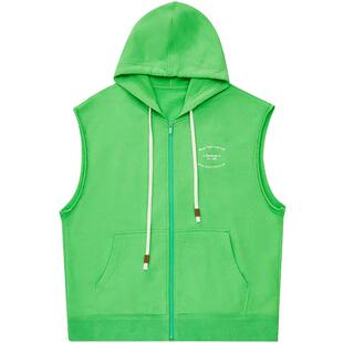 URLAZH有兰秋季新款INS风简约落肩无袖马甲苹果绿休闲连帽外套女