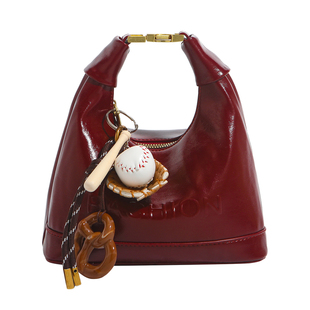 香港品牌油蜡皮饺子包25新款质感红色手提包包女款通勤单肩斜挎包