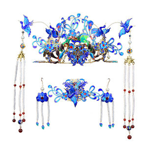 尹霞新娘汉服头饰景泰蓝发簪古装国风饰品古典发冠美人贼摄影同款