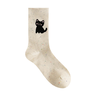 Himade socks韩系可爱小猫小狗袜子女日系点子纱搭配勃肯鞋中筒袜
