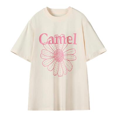 骆驼小雏菊冰皮T神短袖女26夏季棉感宽松休闲圆领韩系学生上衣T恤