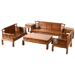 红木家具 鸡翅木沙发酒店客厅 新中式实木沙发组合仿古全实木复古