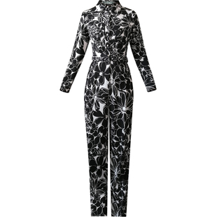 专柜同款垂感显瘦连体裤女秋冬职场通勤设计感阔腿裤黑色裤子1751