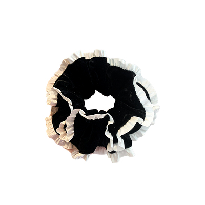 秋冬甜美黑色丝绒双层花边大肠发圈气质丸子头花超大头绳耐用皮筋