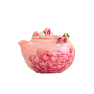 臻尧仿宋粉汝国色牡丹手抓壶茶壶家用陶瓷泡茶壶茶杯功夫茶具礼盒