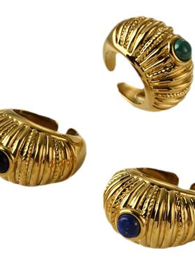 立体纹理天然孔雀石开口戒指女