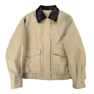 XinDaily 复古miu风 撞色皮领时髦廓形工装棉服外套 卡其/军绿2色