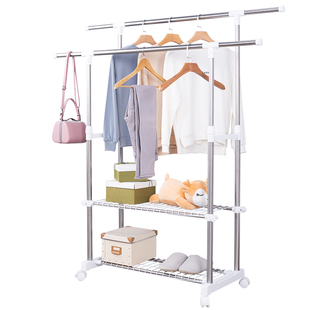 不锈钢伸缩落地晾 衣架折叠室内双杆 式挂衣服架子阳台晒被子卧室