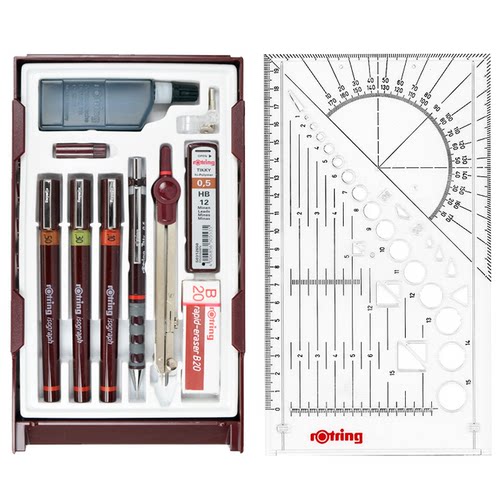 【红环官方专卖店】德国进口rotring日本红环针管笔可加墨手绘设计学生用0.1mm工程师专业制图针笔硕士大套装