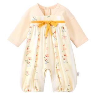 龙喜年新中式婴儿汉服女宝宝衣服纯棉百日周岁国风长袖连体衣冬装