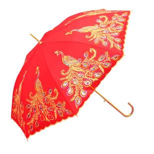 结婚红伞新娘伞长柄婚礼伞红色出嫁雨伞中式迎亲接亲婚伞婚庆喜伞