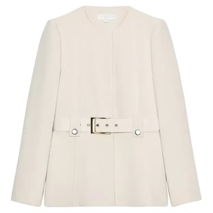 ZA外贸出口女装8583593小香风圆领卡扣修身腰带西装外套8585593