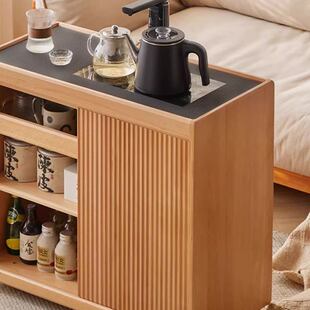 舜伊家具移动茶水柜北美红橡木茶边柜茶台小型家用烧水壶一体边几