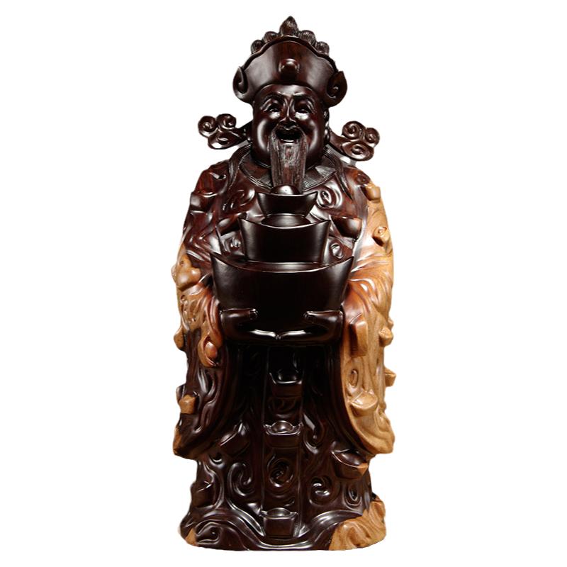 黑檀木雕财神爷佛像摆件供奉摆设