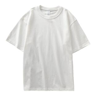 三本针 美式400g重磅短袖t恤男宽松纯棉复古打底衫纯色白色半袖女