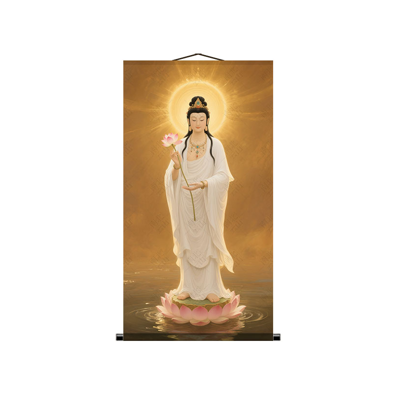 大势至菩萨画像国画西方三圣南无大势至菩萨玄关家用供奉装饰卷轴