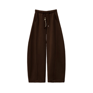 帅气条纹拼接设计加绒休闲弯刀裤女冬新款高腰宽松显瘦百搭香蕉裤