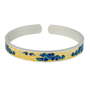 银意坊9999纯银实心银手镯珐琅彩新中式国风足银镯子女开口年轻款