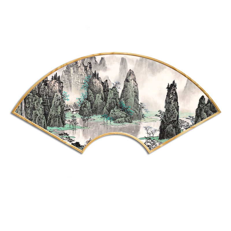 新中式风扇形茶室禅意客厅装饰画