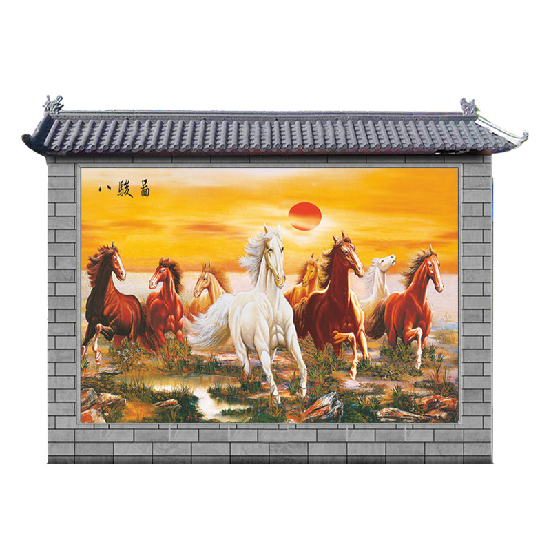 飞天鱼迎门墙中式山水背景墙瓷砖