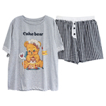 可爱小熊短袖短裤睡衣女夏季纯棉薄款宽松休闲韩版青年家居服套装