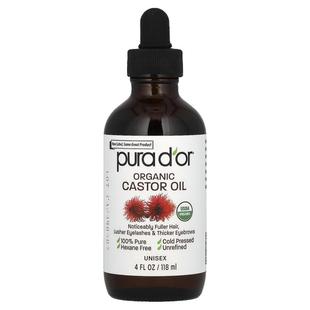 Pura D'or有机蓖麻油冷榨非精炼护发护肤睫毛眉毛帮助柔顺发丝滋