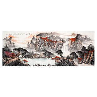 纯手绘福地安居图横版聚宝盆山水画客厅有靠山招财国画挂画风水画