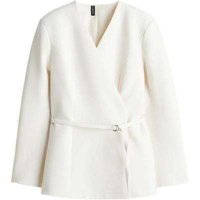 HM女装西装冬季配腰带围裹式V领宽松长袖气质通勤西服外套1270608