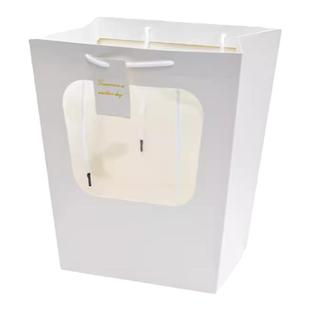 网红梯形鲜花袋透明开窗手提袋ins小花束包装生日礼物平安夜橱窗