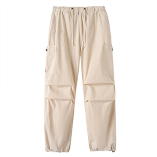 SMILE DDD美式街头复古工装裤小个子白显瘦直筒宽松嘻哈降落伞裤