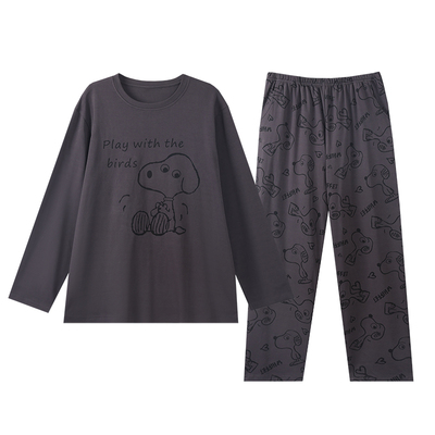 100%纯棉睡衣男生春秋大码卡通印花长袖长裤秋冬可外穿家居服套装
