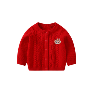 婴儿毛衣套装2026男宝宝红色喜庆周岁衣服男童冬装过年新年拜年服