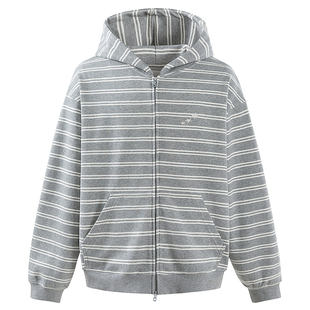 NARTALIY星芒代码复古双条纹连帽卫衣双拉链开衫男女情侣美式外套